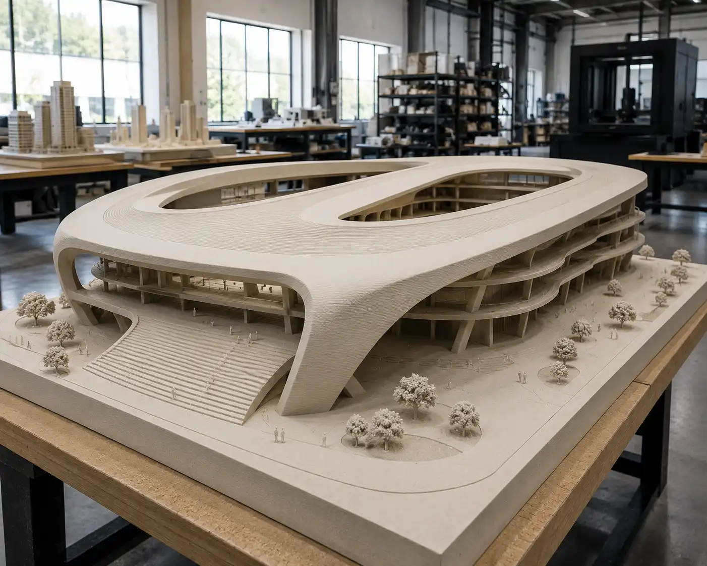 Large-scale architectural models printed with GF1000 room-scale pellet 3D printer