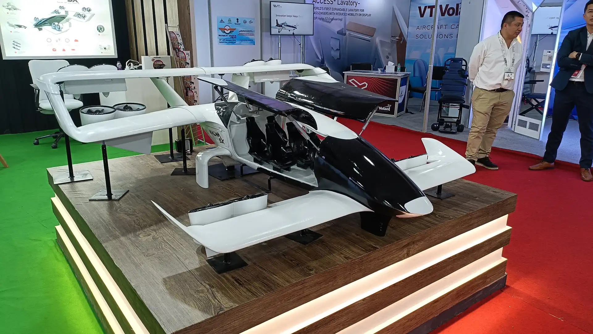 Life-size 3D printed Vaayu 5X eVTOL aircraft model displayed at Wings India expo