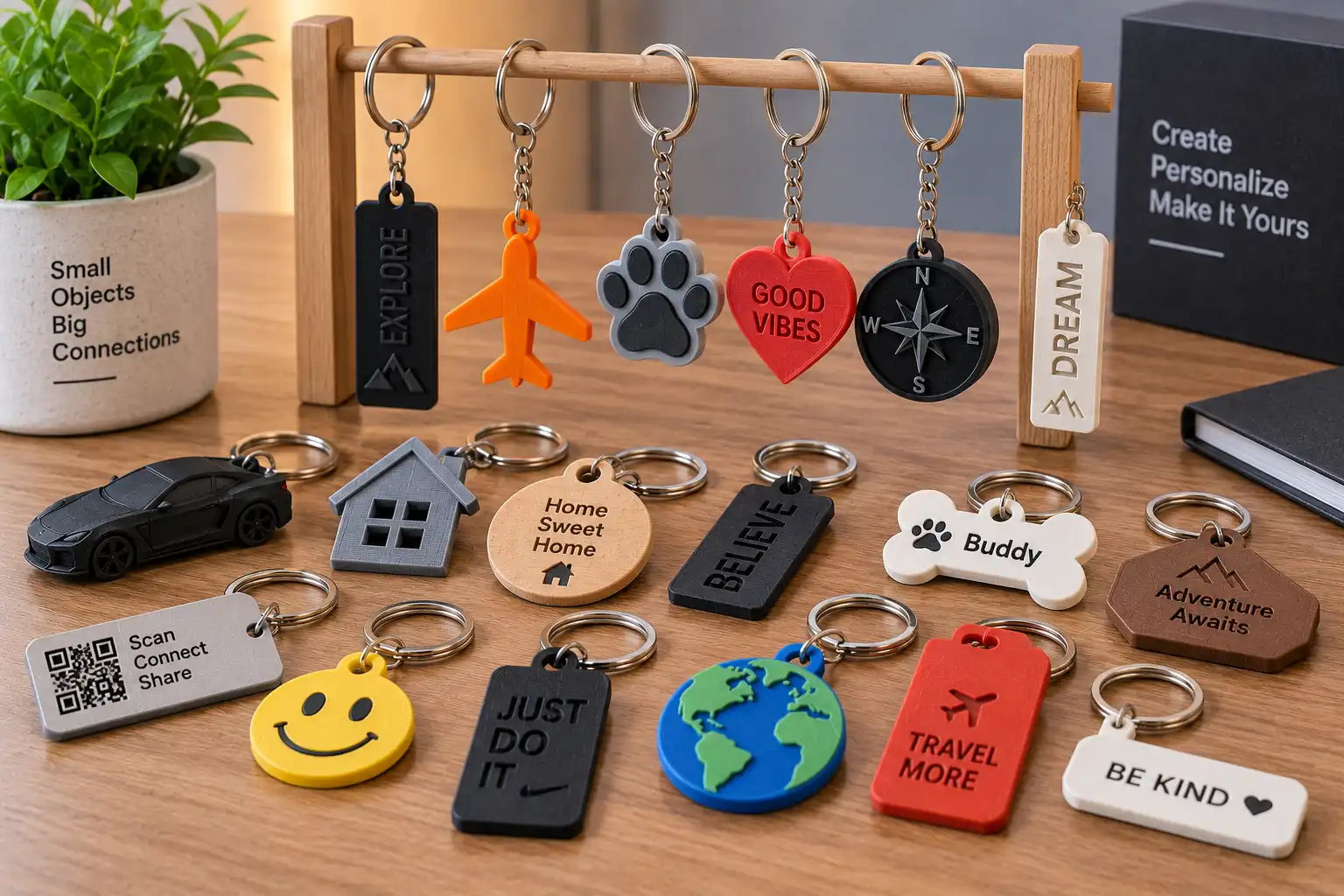 Custom 3D printed keychains and tags
